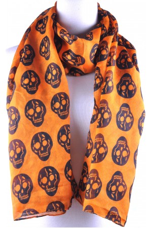 Orange Base Black Skull Print Scarf